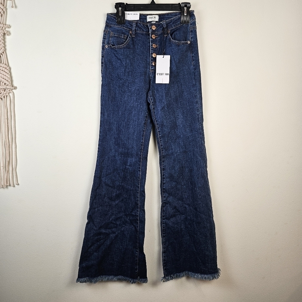 C'EST TOI Mid Rise Button Down Wide Flare Jeans Size 9/28 NWT